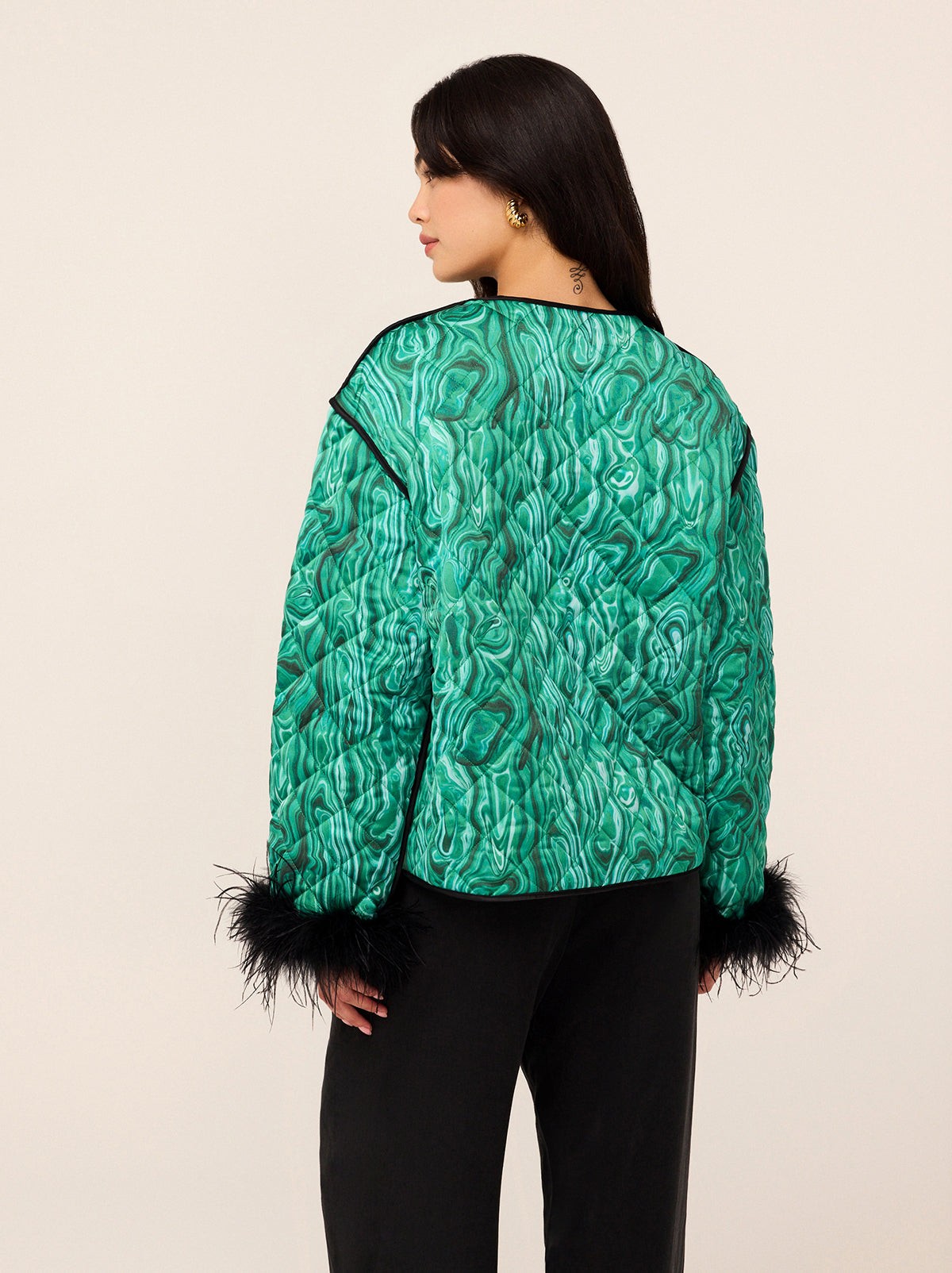 Theodora Green Malachite Print Quilted Jacket view 4