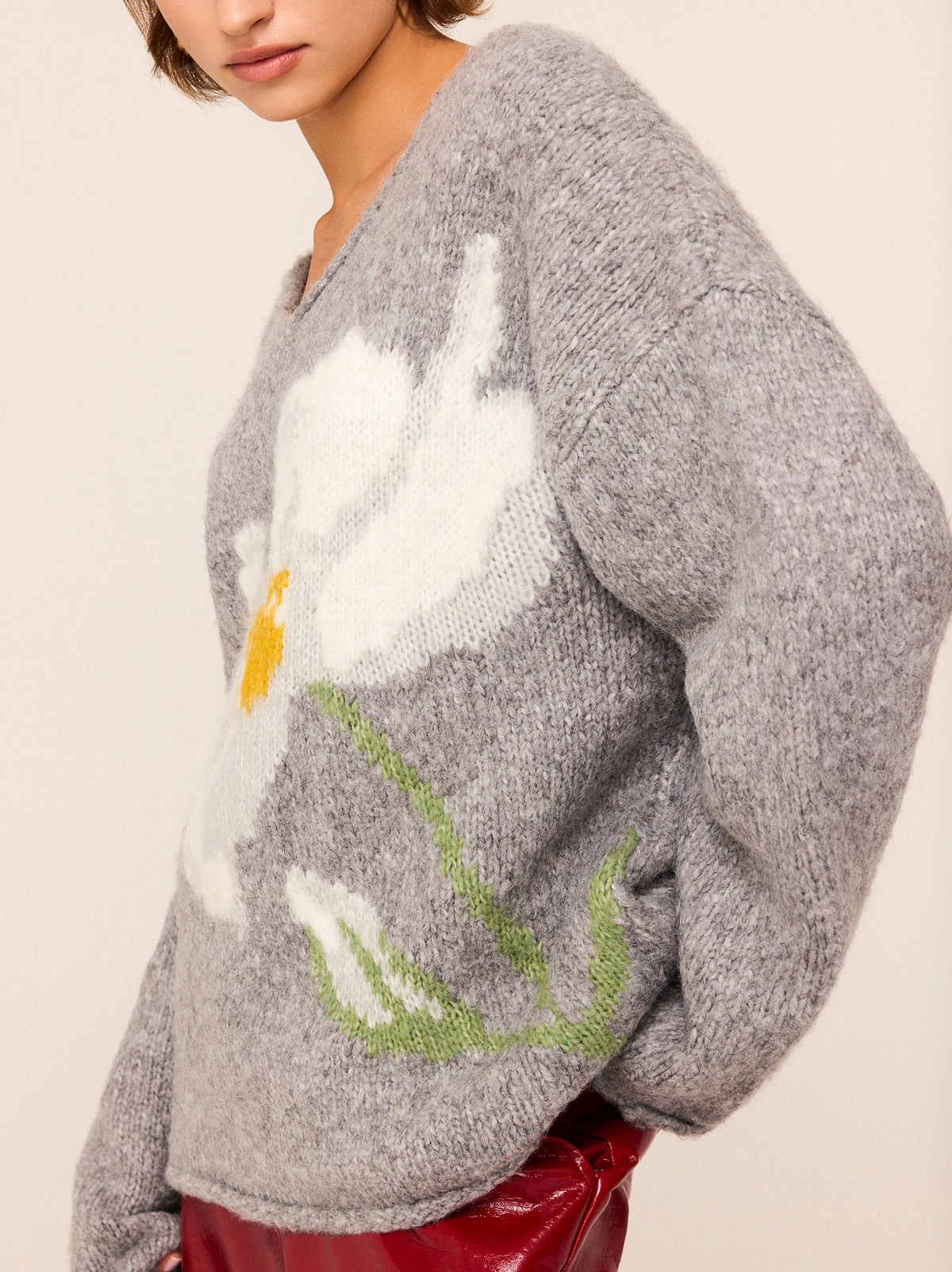 Andy Grey Oversized V-Neck Knit Jumper view 3
