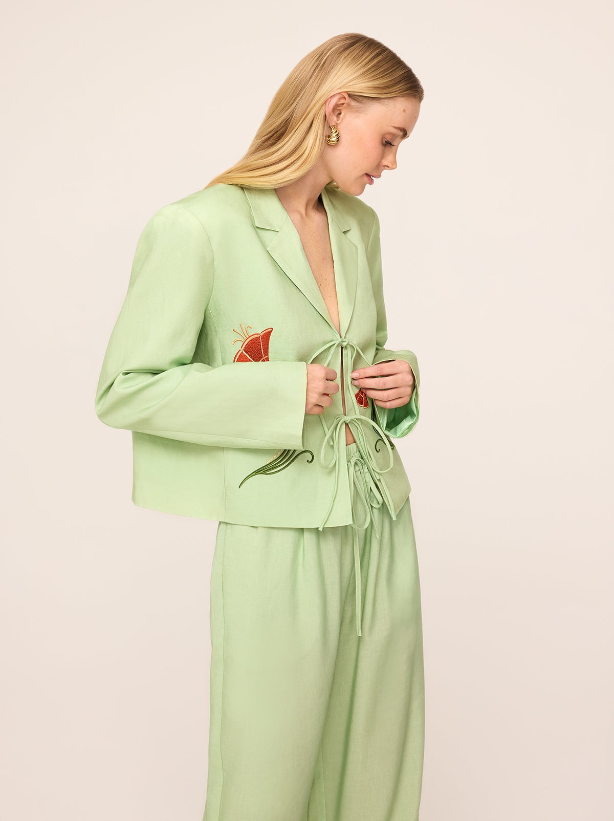 Cressida Pistachio Embroidered Tie Front Blazer view 4
