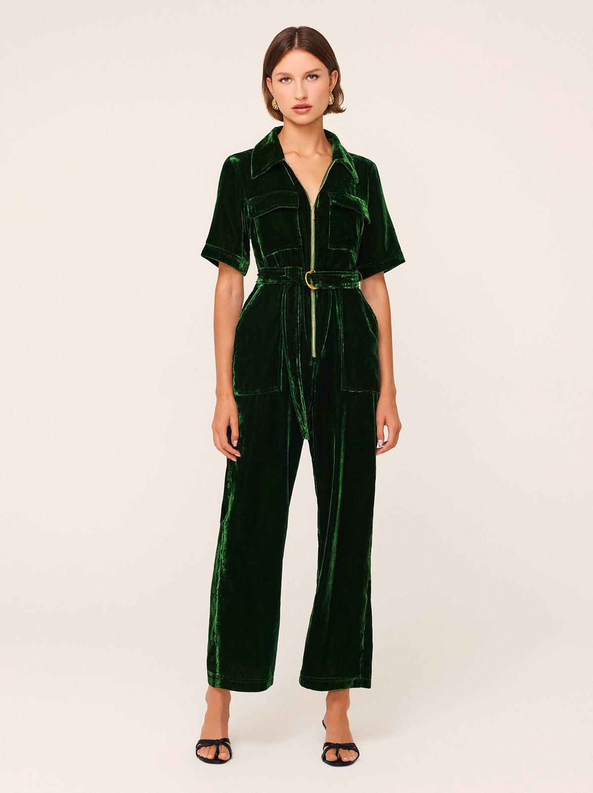 Serena Green Velvet Jumpsuit view 3